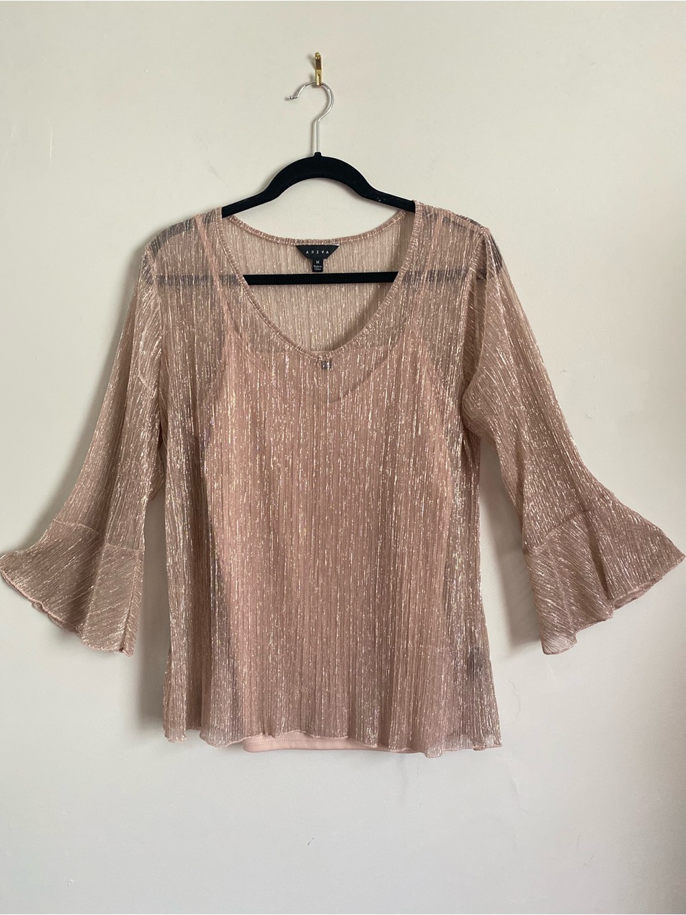Adiva 3/4 Sleeve Blouse Md Fairy Coquette Sheer Flowy Boho Romantic Cottage Glam